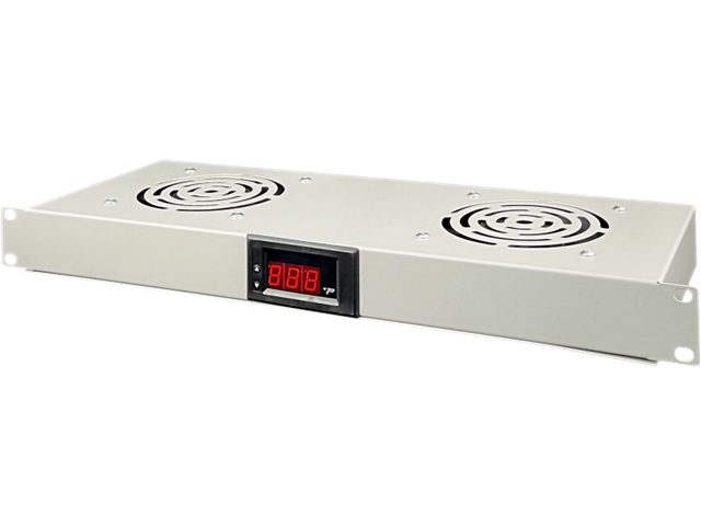 Panel wentylacyjny 19" 1U, 2 wentylatory, termostat, kolor szary