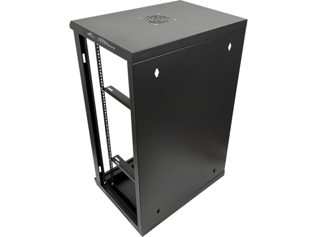 Szafka rack wisząca 19" 15U 600x450, niedzielona, drzwi szklane jednoskrzydłowe, tył osłona pełna, osłony boczne zamykane na klucz, kolor czarny FLAT PACK, Q-LANTEC  SW-15U-600-450-N-DSJ-OP-RP-F-C-1