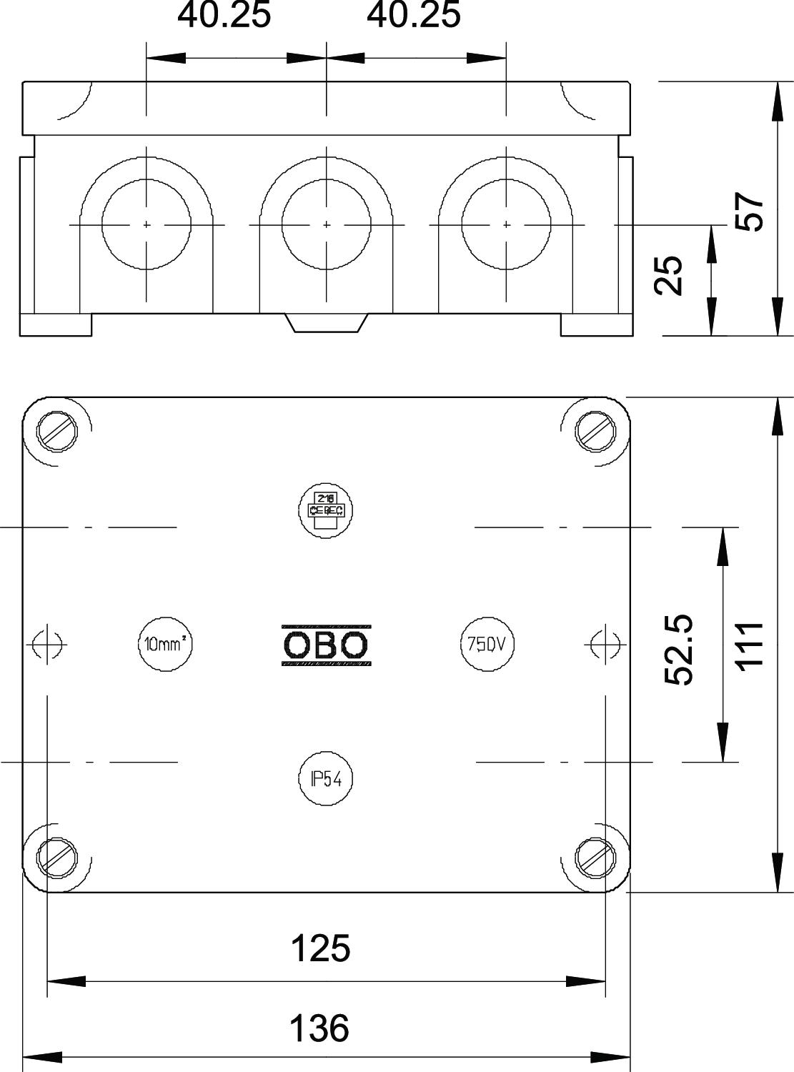 Puszka odgałęźna B11TM 136x111x57, 2002345