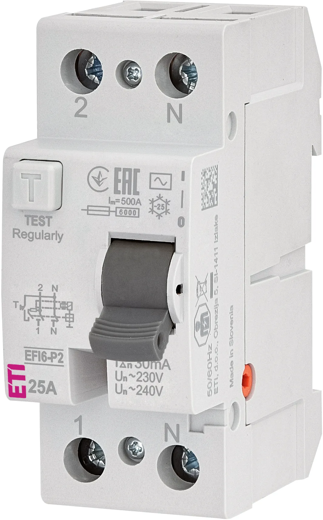 Wyłącznik różnicowoprądowy 2P 25A 0,03A typ AC EFI6-P2 AC 25A 30mA 002061251