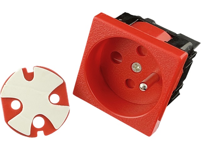 Gniazdo zasilające 45x45 czerwone z kluczem 2P+Z, PZ01