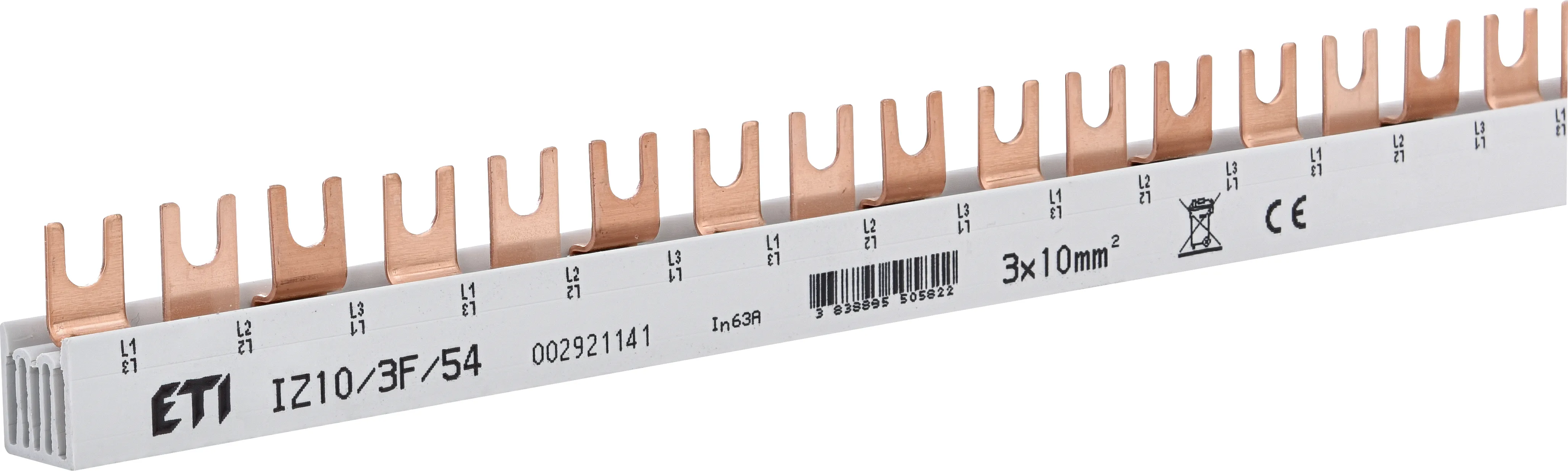 Szyna łączeniowa 3P 63A 10mm2 widełkowa (54mod) IZ10/3F/54, 002921141