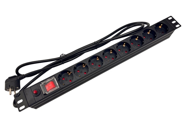 Listwa zasilająca 19" 230V - 8 gniazd (typu F - CEE 7/3 schuko), z wyłącznikiem LED, z zabezpieczeniem przeciwprzeciążeniowym, kabel 1,8m CEE 7/7 ALANTEC  PZ022